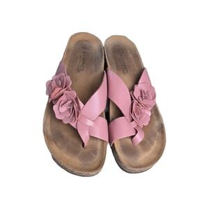 A. Giannetti Comfort Sandals Rose Pink Flower Leather Slides 9 Beach Summer
